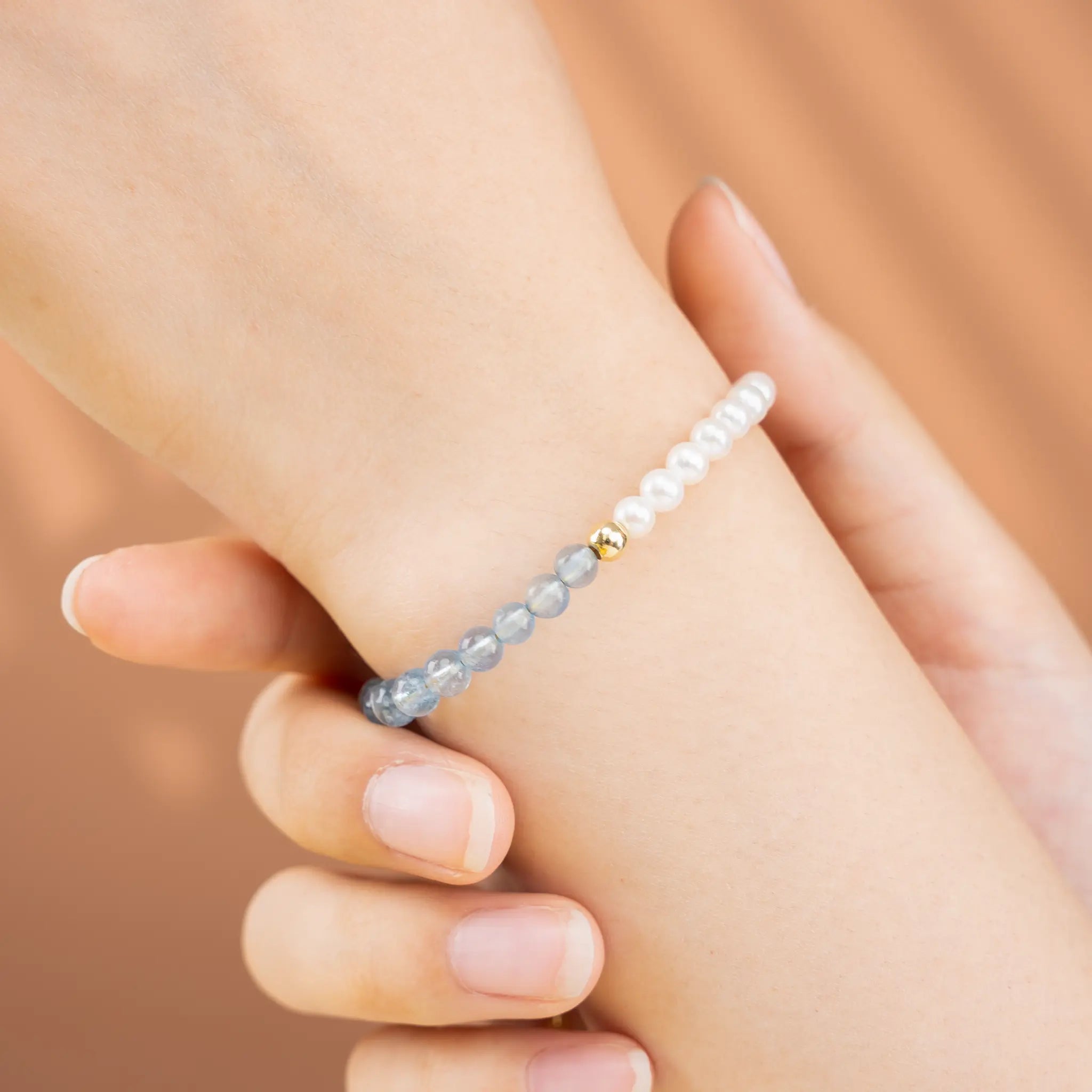 Dual Essence Gemstone Beaded Bracelet - Aquamarine & Pearl