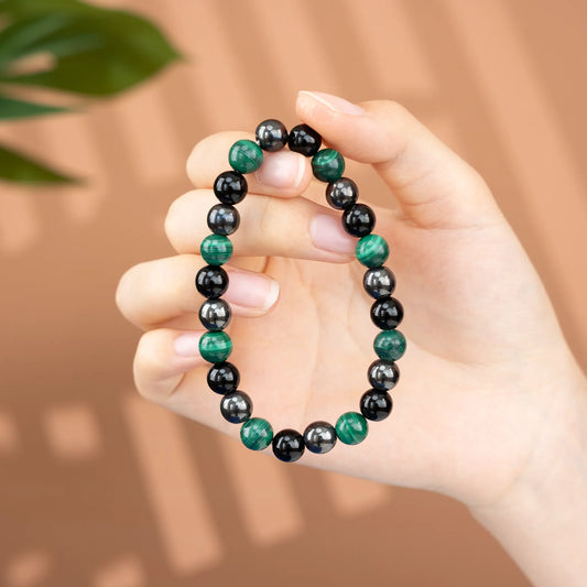 Triple Protection Gemstone Beaded Bracele - Malachite & Black Agate & Natural Hematite