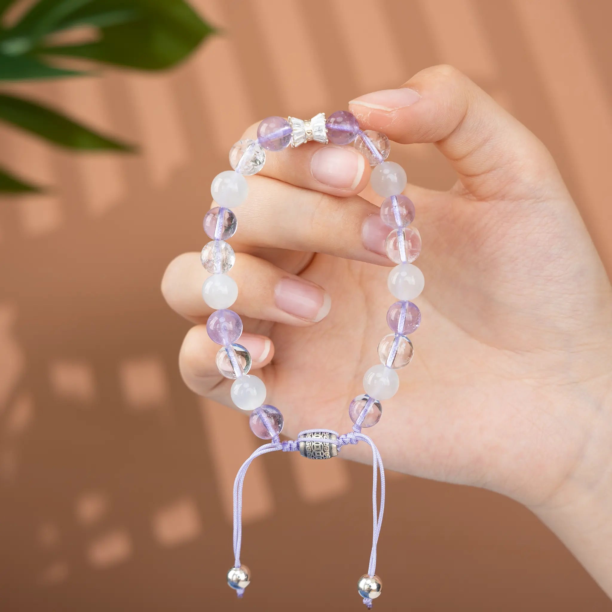 Triple Protection Gemstone Beaded Bracelet - Lavender Amethyst  & Moonstone & Azeztulite