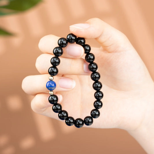 Element Fusion Gemstone Beaded Bracelet - Black Agate & Lapis Lazuli