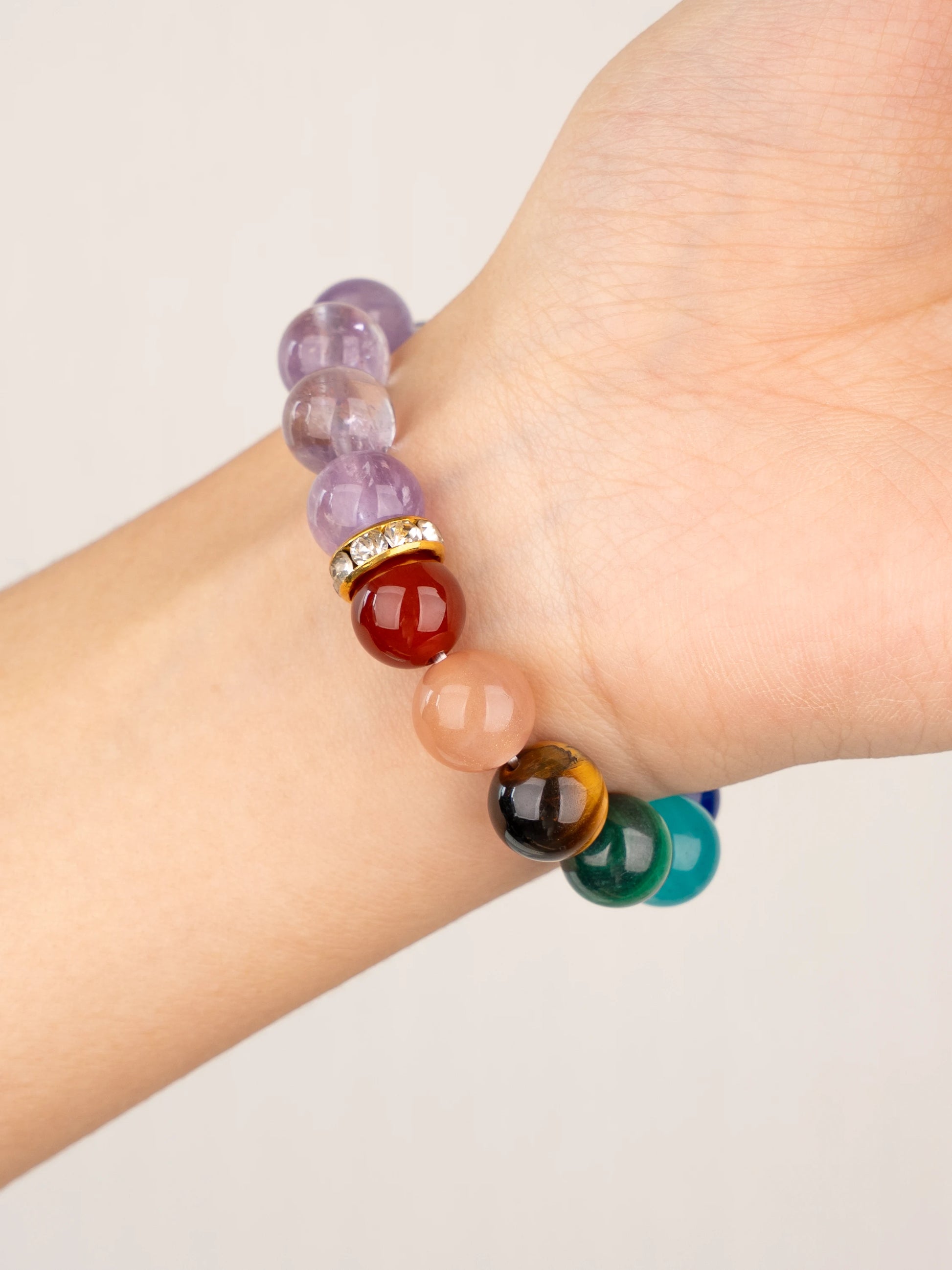 SENLLY 7 Chakra Beaded Stretch Bracelet with Lavender Amethyst, Handmade Natural Stone Jewelry for Balance & Protection