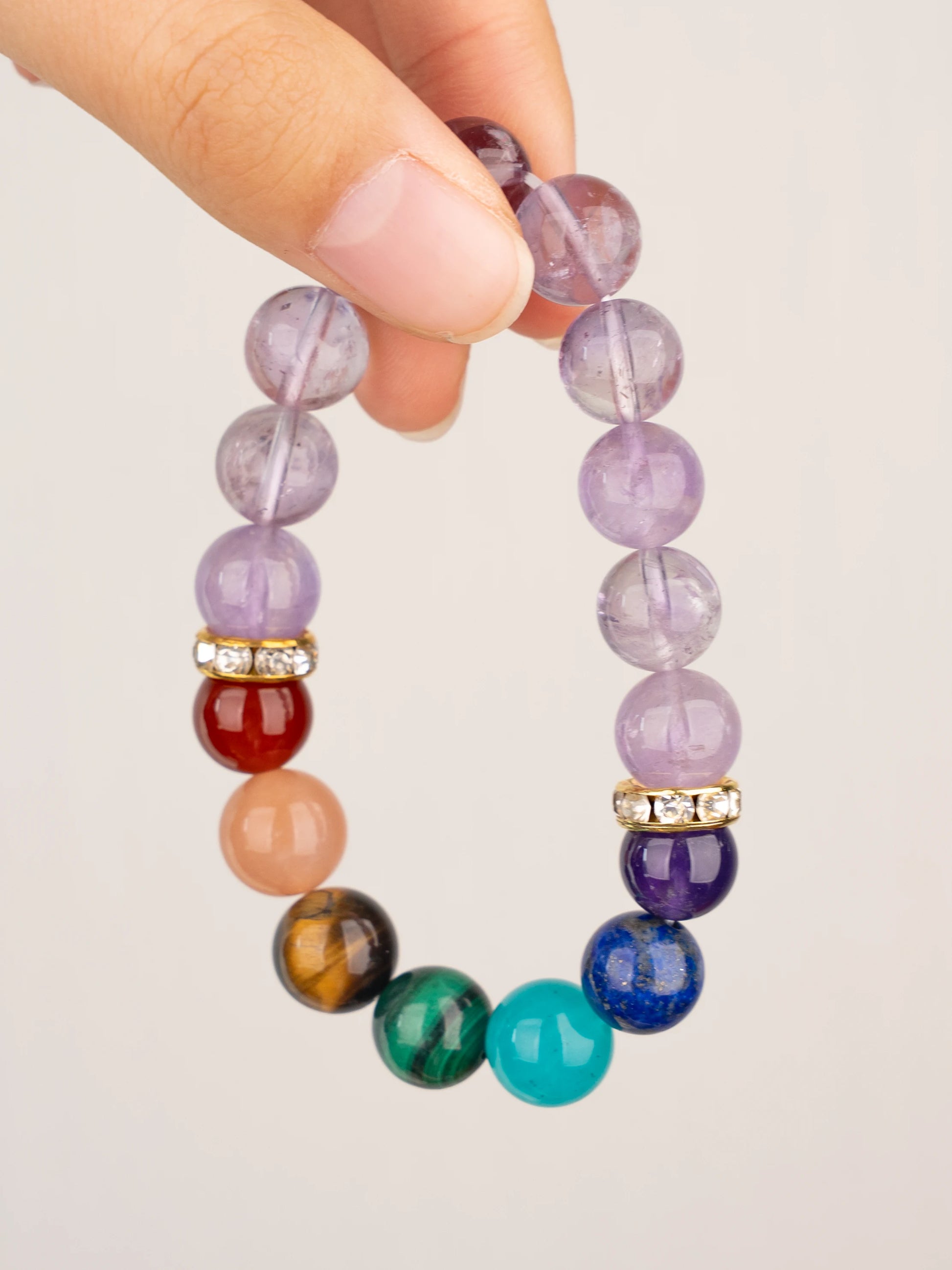 SENLLY 7 Chakra Beaded Stretch Bracelet with Lavender Amethyst, Handmade Natural Stone Jewelry for Balance & Protection