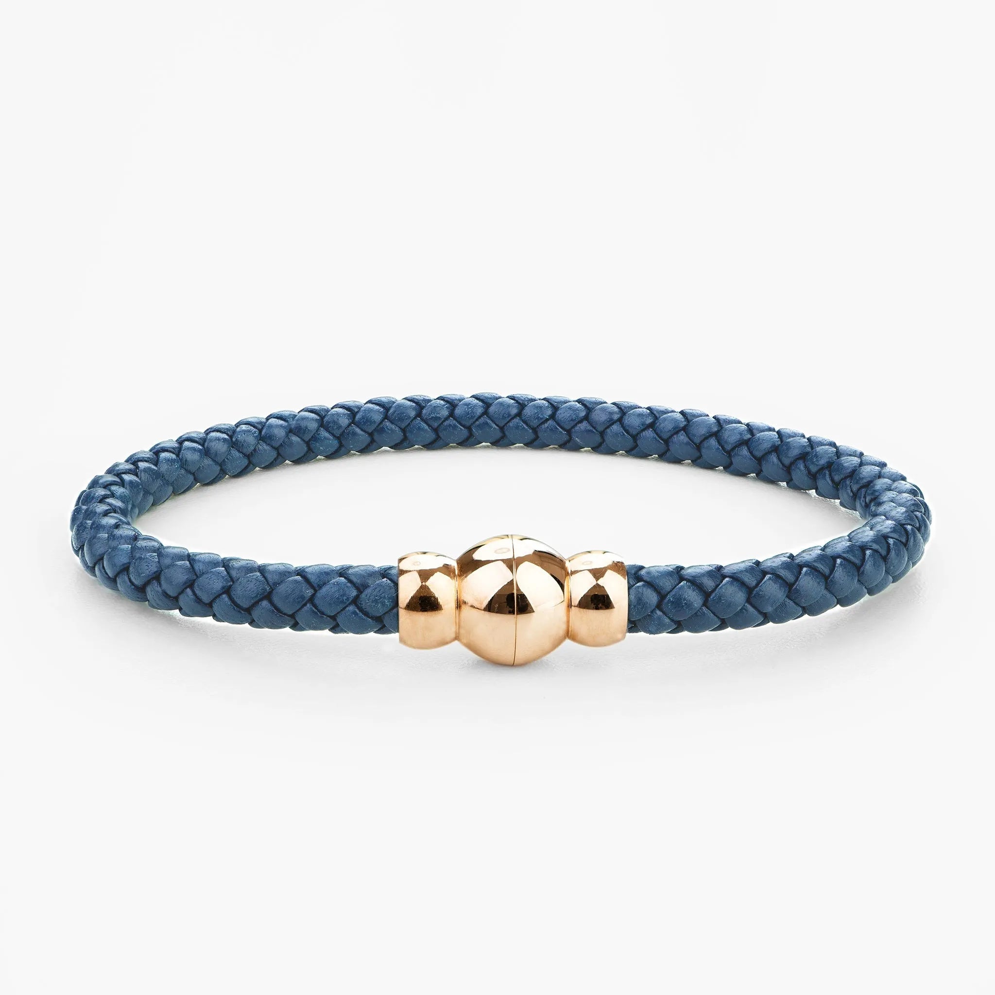 Braided Genuine Leather Blue Bracelet - Gourd Gold Magnetic Clasp - SENLLY