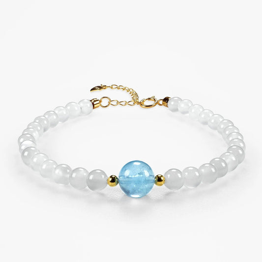 Glam Fusion Gemstone Beaded Bracelet - Moonstone & Aquamarine - SENLLY