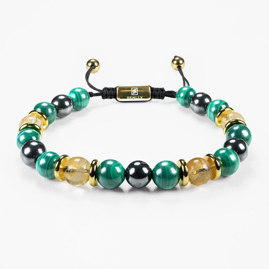 Triple Protection Gemstone Beaded Bracelet - Malachite & Citrine & Hematite - SENLLY