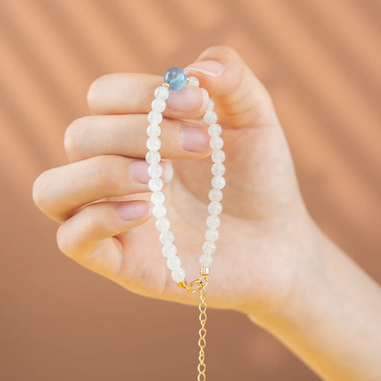 Glam Fusion Gemstone Beaded Bracelet - Moonstone & Aquamarine