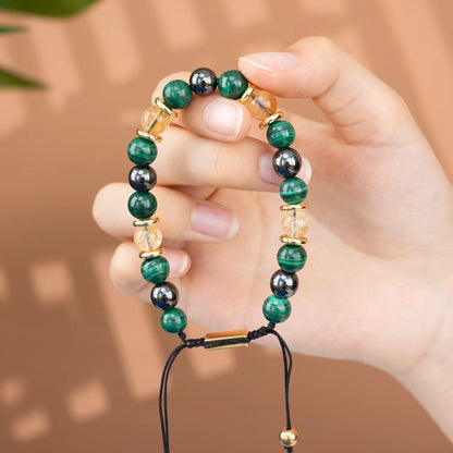 Triple Protection Gemstone Beaded Bracelet - Malachite & Citrine & Hematite