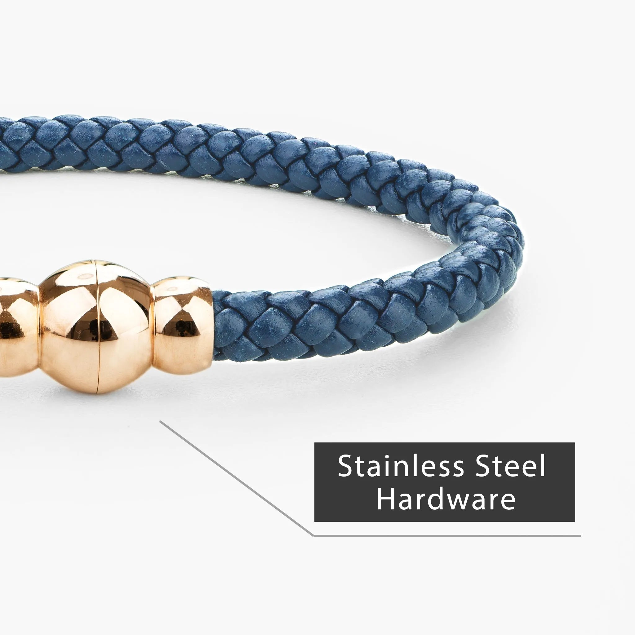 Braided Genuine Leather Blue Bracelet - Gourd Gold Magnetic Clasp - SENLLY