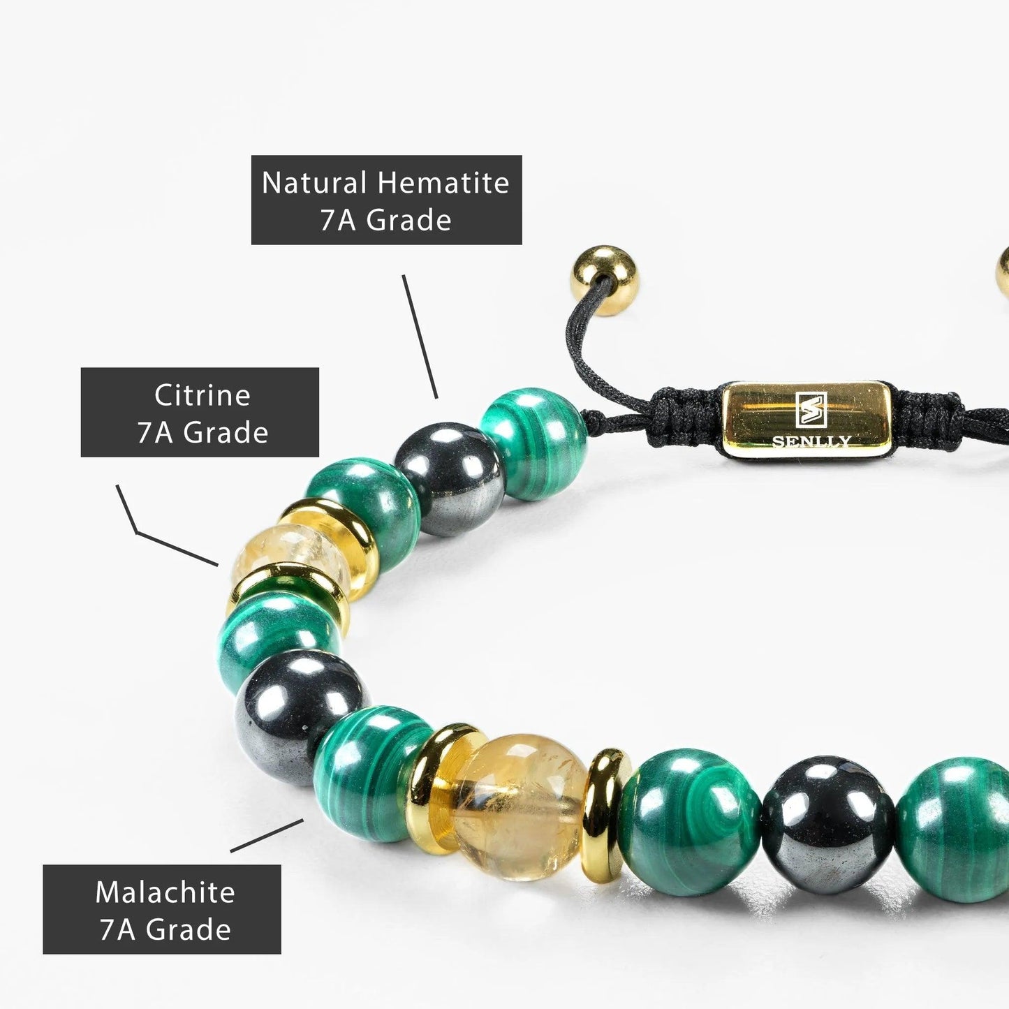 Triple Protection Gemstone Beaded Bracelet - Malachite & Citrine & Hematite - SENLLY
