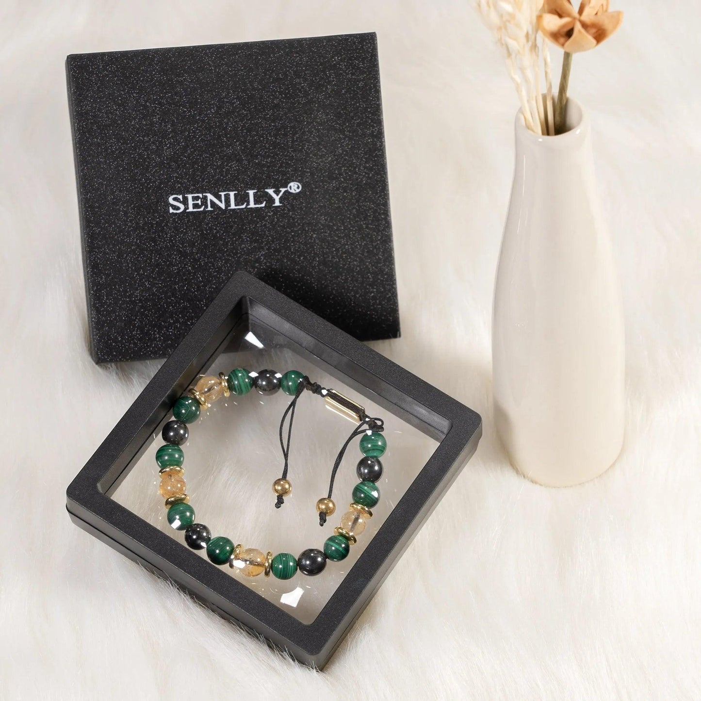 Triple Protection Gemstone Beaded Bracelet - Malachite & Citrine & Hematite - SENLLY