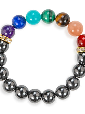 SENLLY 7 Chakra Beaded Stretch Bracelet with Natural Hematite, Handmade Natural Stone Jewelry for Balance & Protection