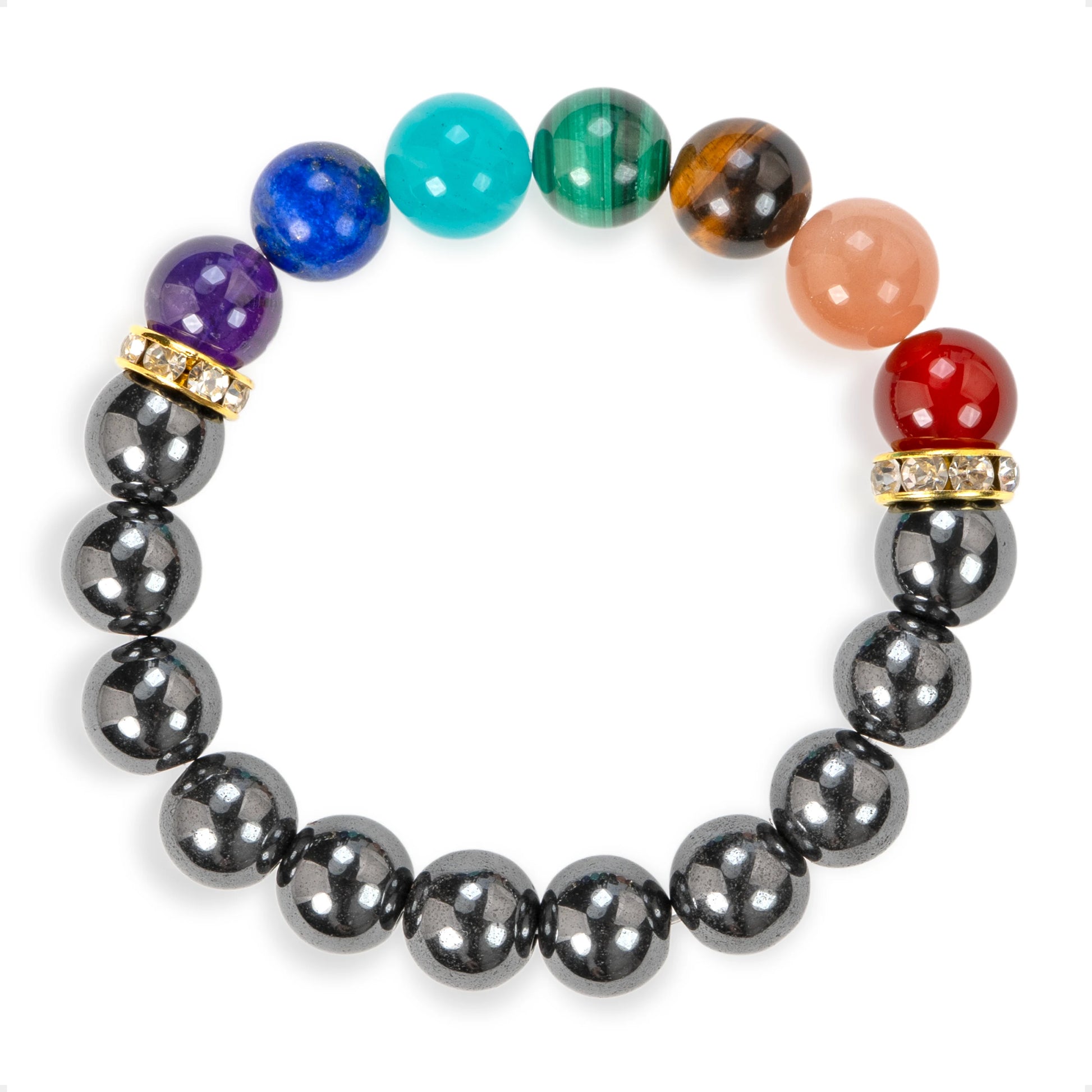 SENLLY 7 Chakra Beaded Stretch Bracelet with Natural Hematite, Handmade Natural Stone Jewelry for Balance & Protection