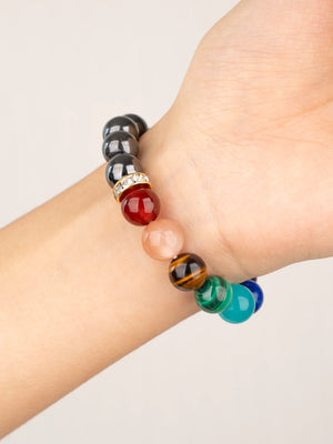 SENLLY 7 Chakra Beaded Stretch Bracelet with Natural Hematite, Handmade Natural Stone Jewelry for Balance & Protection