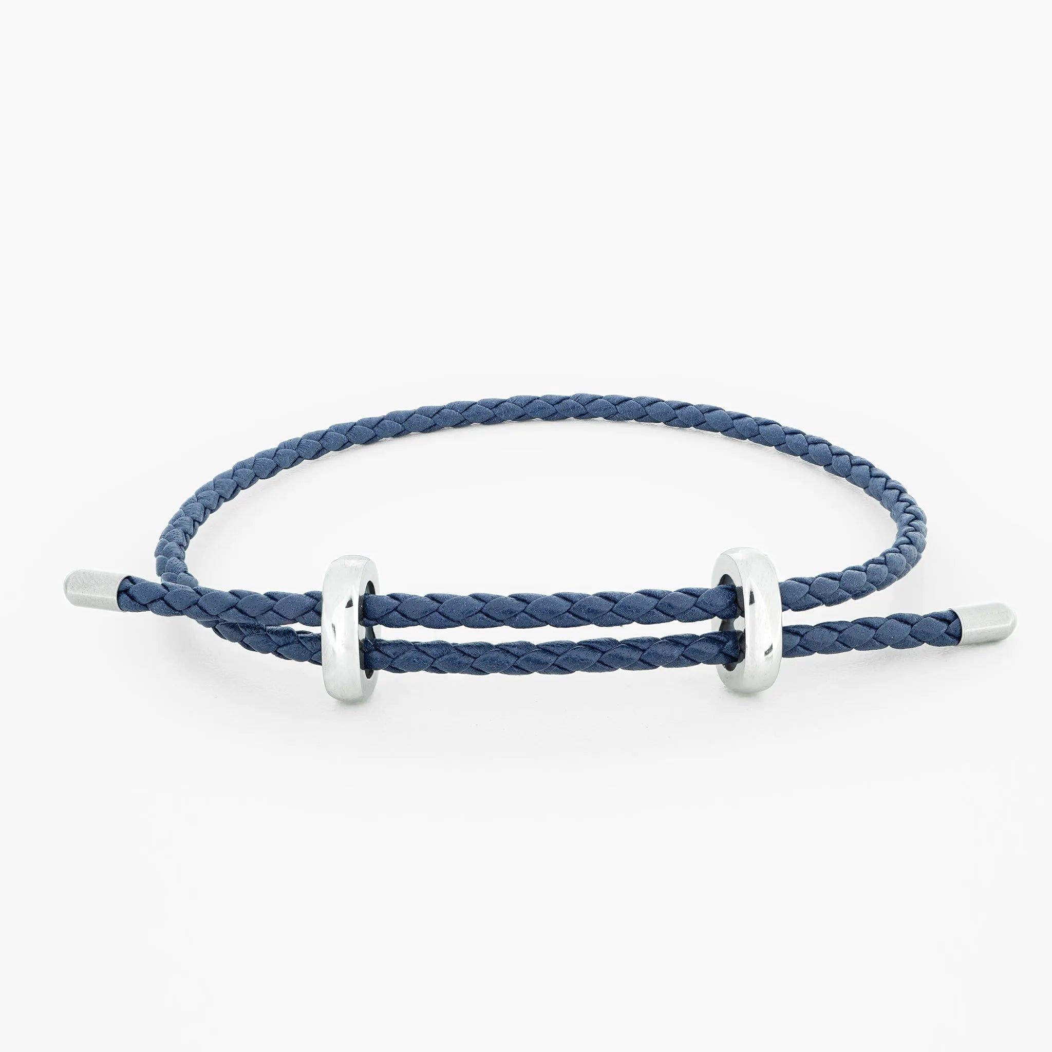 Braided Genuine Leather Blue Bracelet - Silver Adjustable Buckle - SENLLY