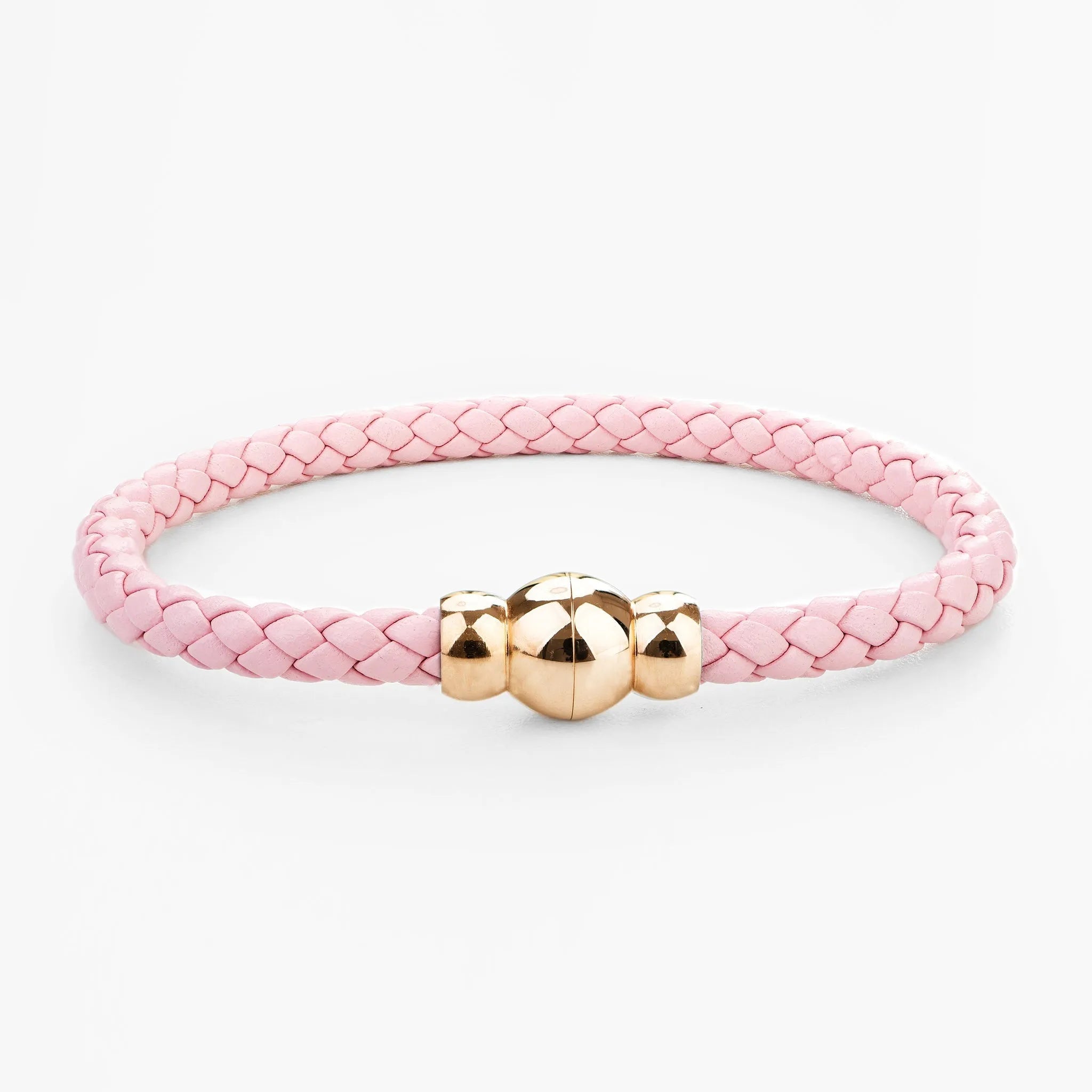 Braided Genuine Leather Pink Bracelet - Gourd Gold Magnetic Clasp - SENLLY