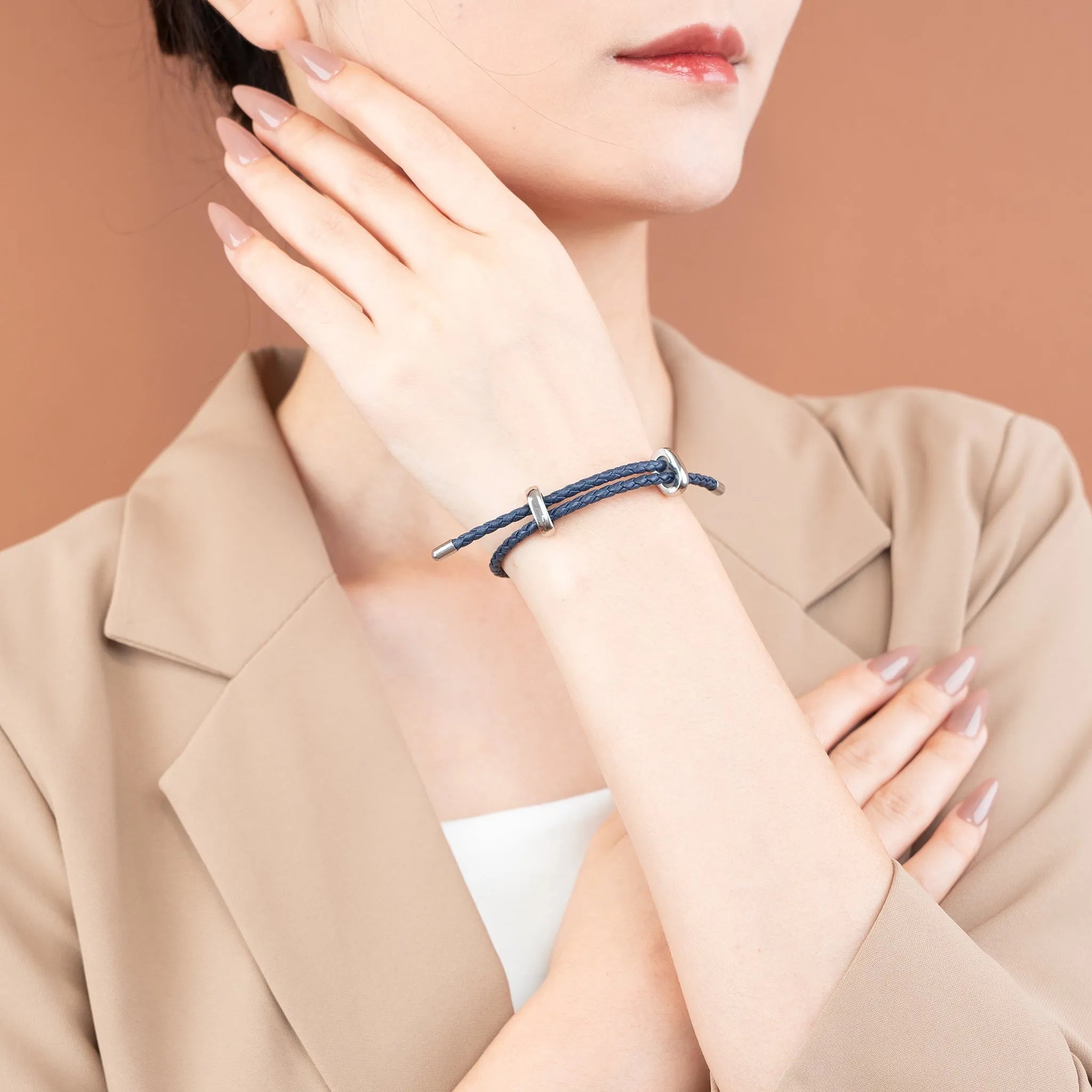 Braided Genuine Leather Blue Bracelet - Silver Adjustable Buckle - SENLLY