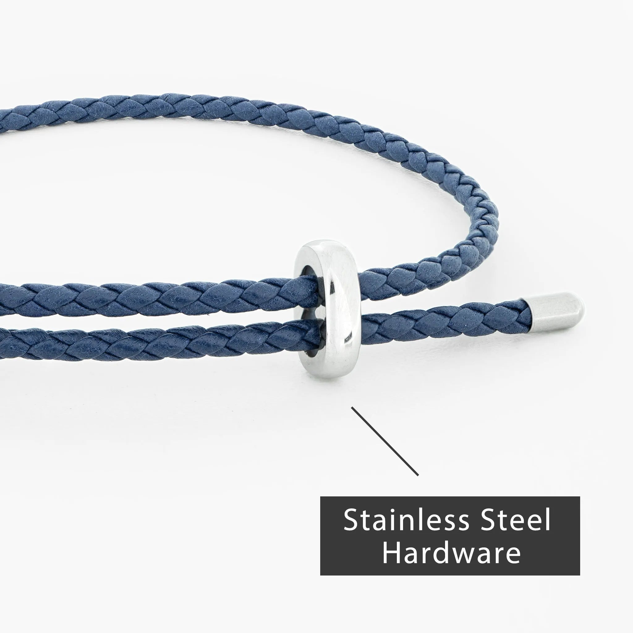 Braided Genuine Leather Blue Bracelet - Silver Adjustable Buckle - SENLLY