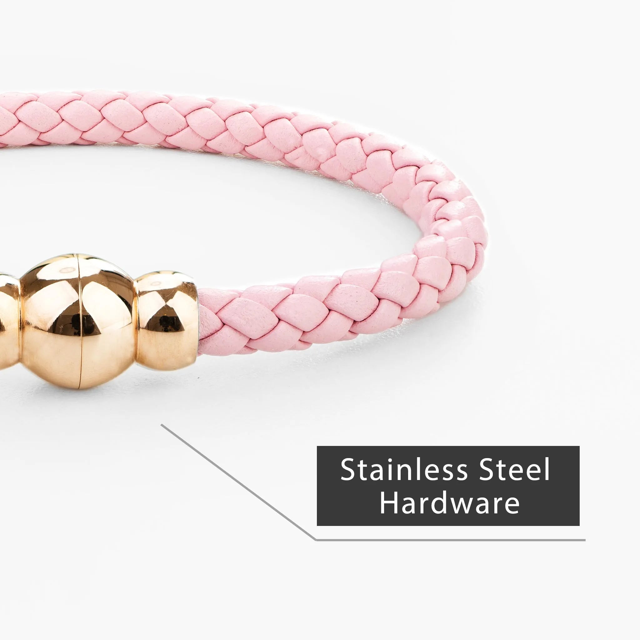 Braided Genuine Leather Pink Bracelet - Gourd Gold Magnetic Clasp - SENLLY