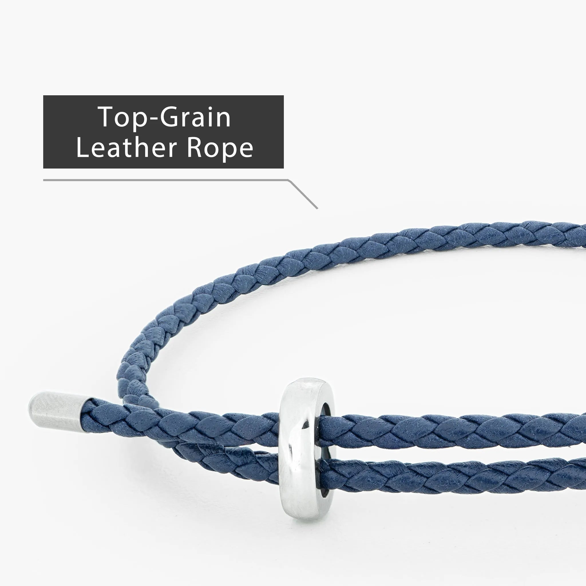 Braided Genuine Leather Blue Bracelet - Silver Adjustable Buckle - SENLLY