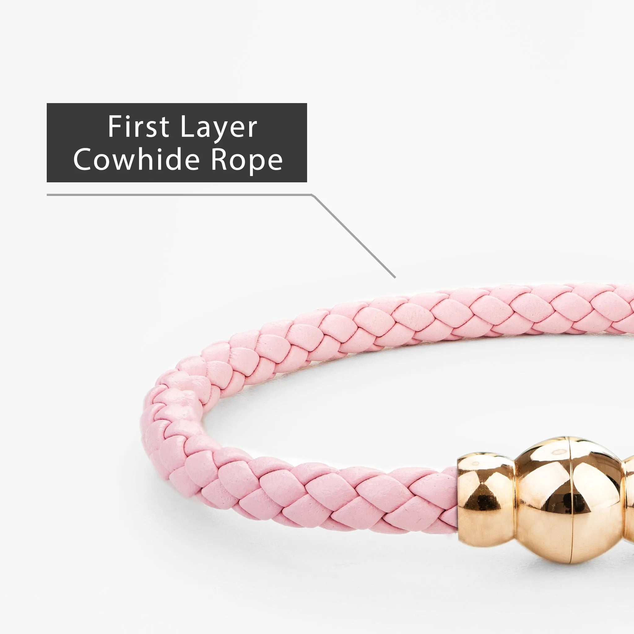 Braided Genuine Leather Pink Bracelet - Gourd Gold Magnetic Clasp - SENLLY