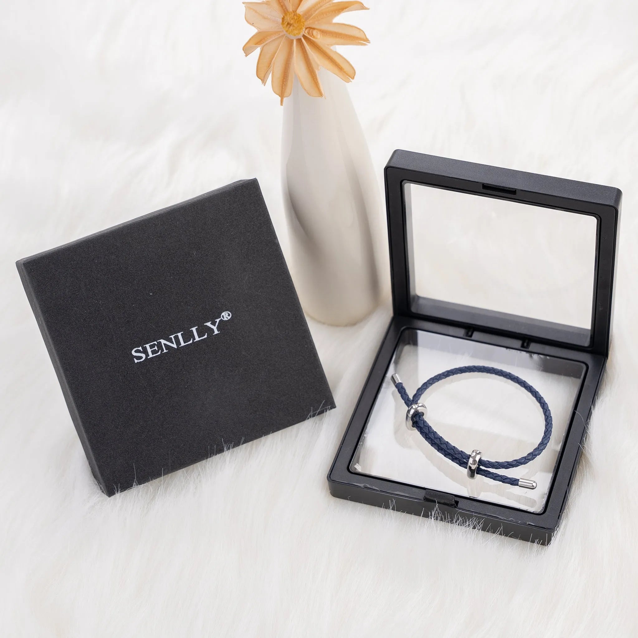 Braided Genuine Leather Blue Bracelet - Silver Adjustable Buckle - SENLLY