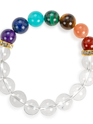 SENLLY 7 Chakra Beaded Stretch Bracelet with Clear Quartz, Handmade Natural Stone Jewelry for Balance & Protection
