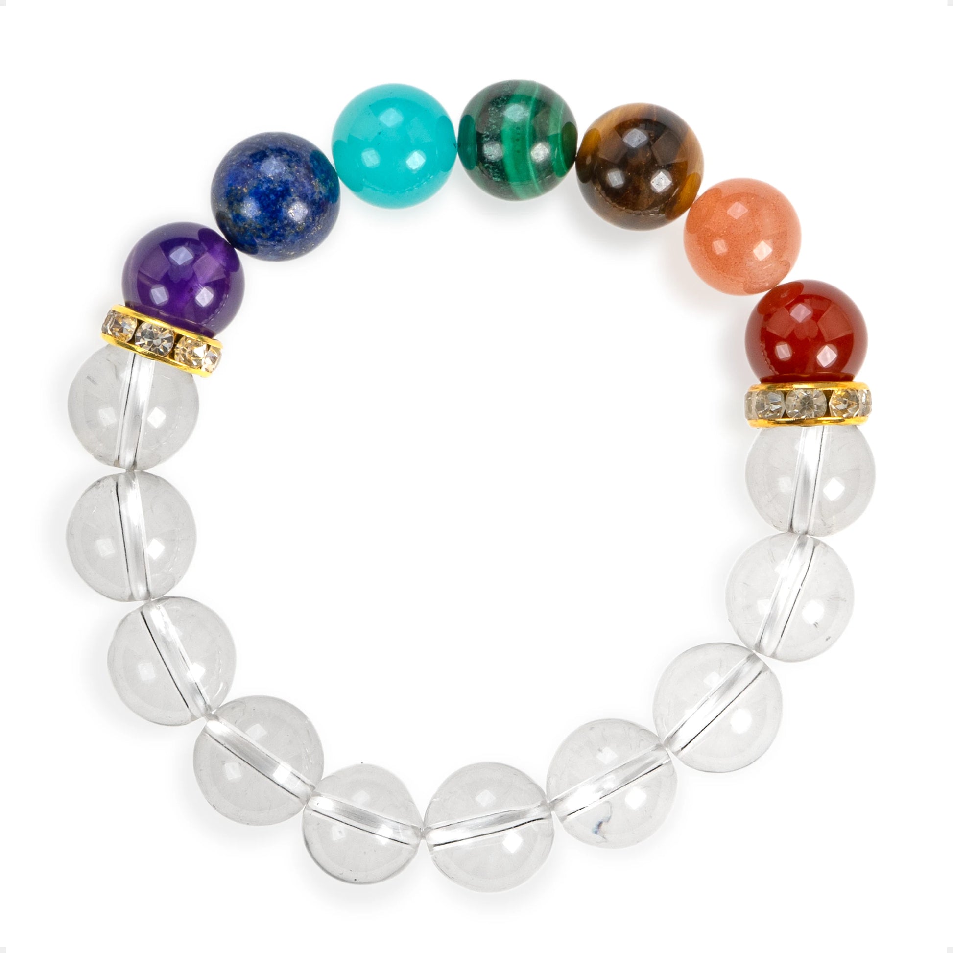 SENLLY 7 Chakra Beaded Stretch Bracelet with Clear Quartz, Handmade Natural Stone Jewelry for Balance & Protection