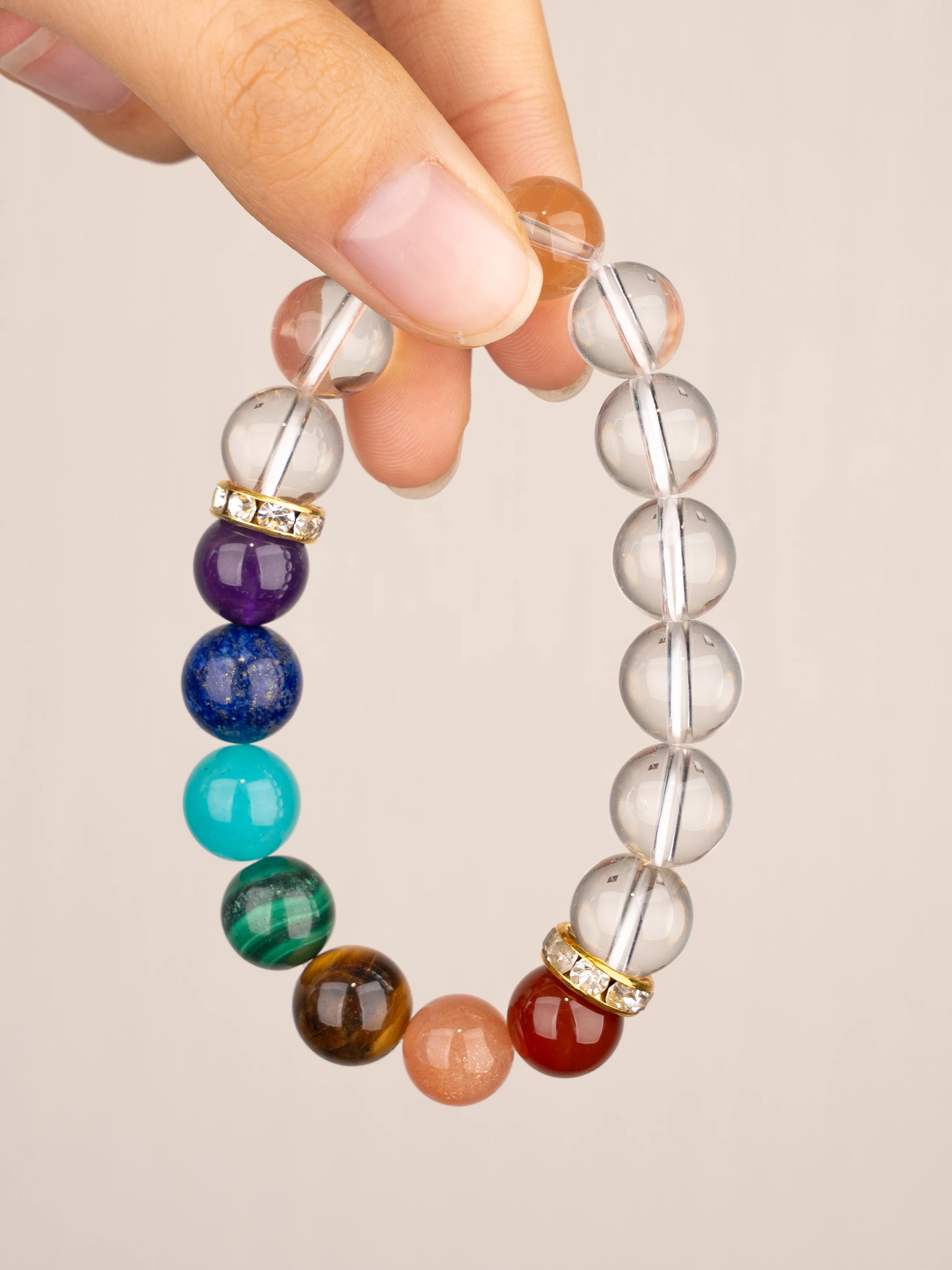 SENLLY 7 Chakra Beaded Stretch Bracelet with Clear Quartz, Handmade Natural Stone Jewelry for Balance & Protection