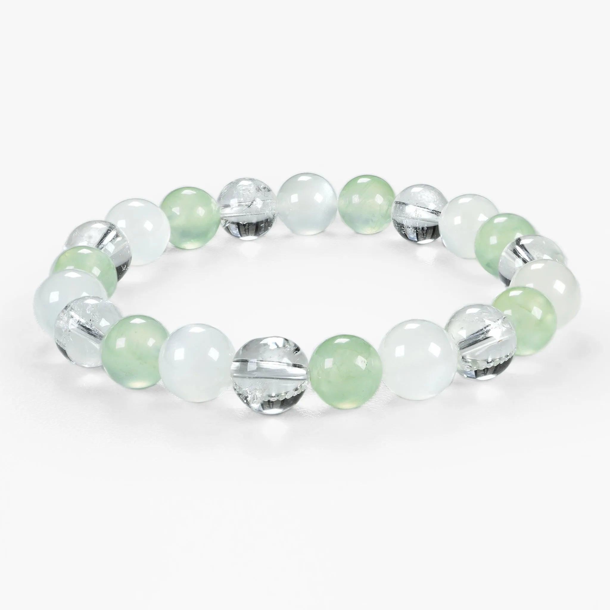 Triple Protection Gemstone Beaded Bracele - Prehnite & Azeztulite & MoonStone - SENLLY
