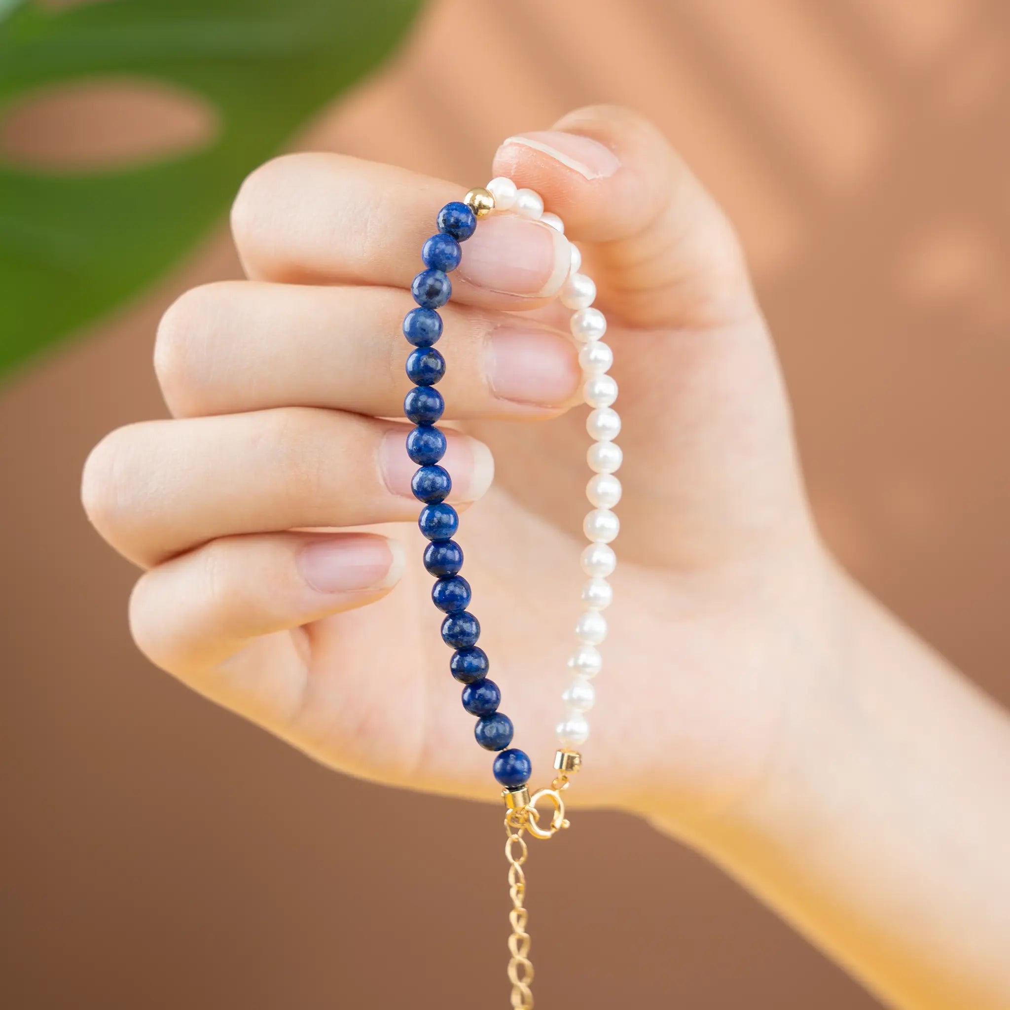 Dual Essence Gemstone Beaded Bracelet - Lapis Lazuli & Pearl