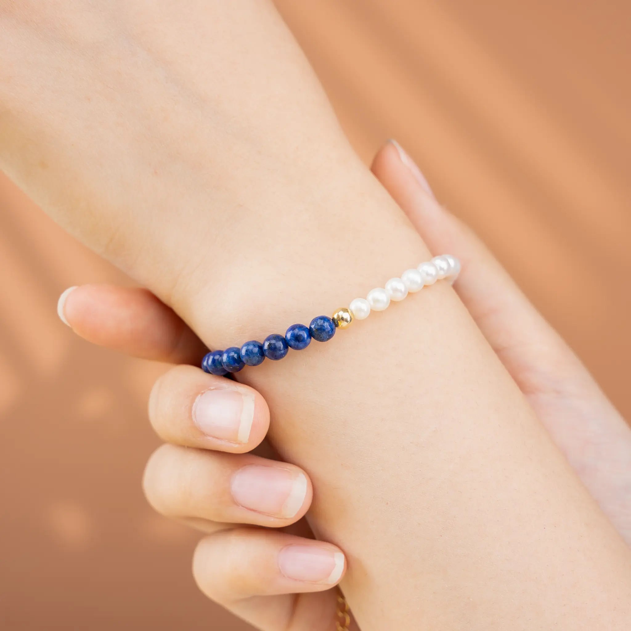 Dual Essence Gemstone Beaded Bracelet - Lapis Lazuli & Pearl