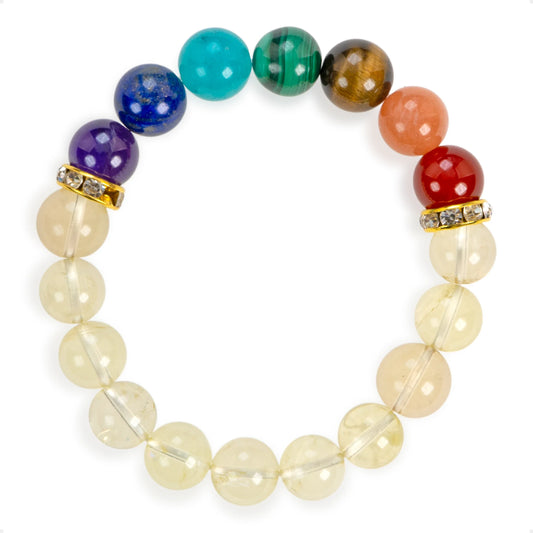 SENLLY 7 Chakra Beaded Stretch Bracelet with Citrine, Handmade Natural Stone Jewelry for Balance & Protection