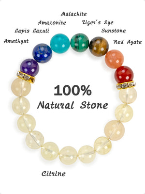 SENLLY 7 Chakra Beaded Stretch Bracelet with Citrine, Handmade Natural Stone Jewelry for Balance & Protection