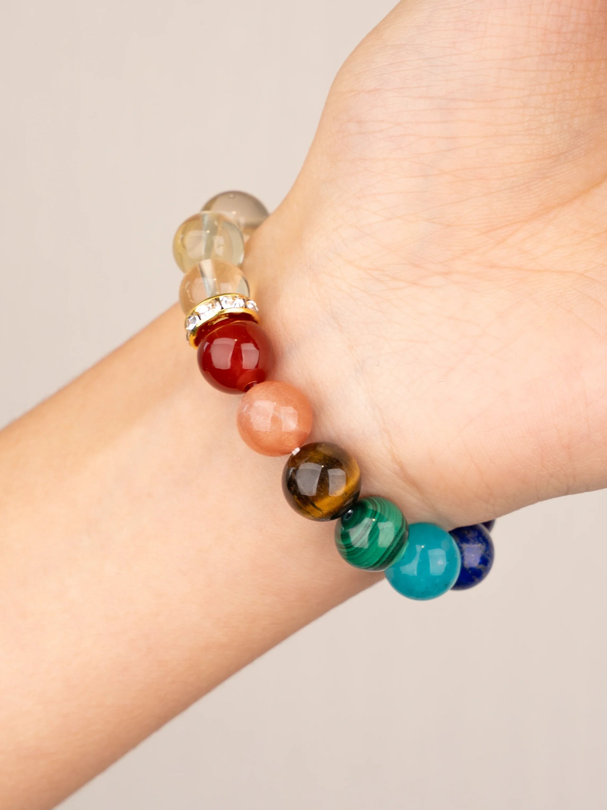 SENLLY 7 Chakra Beaded Stretch Bracelet with Citrine, Handmade Natural Stone Jewelry for Balance & Protection