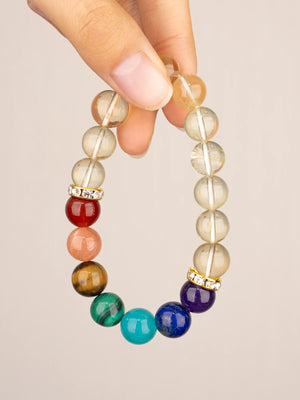 SENLLY 7 Chakra Beaded Stretch Bracelet with Citrine, Handmade Natural Stone Jewelry for Balance & Protection