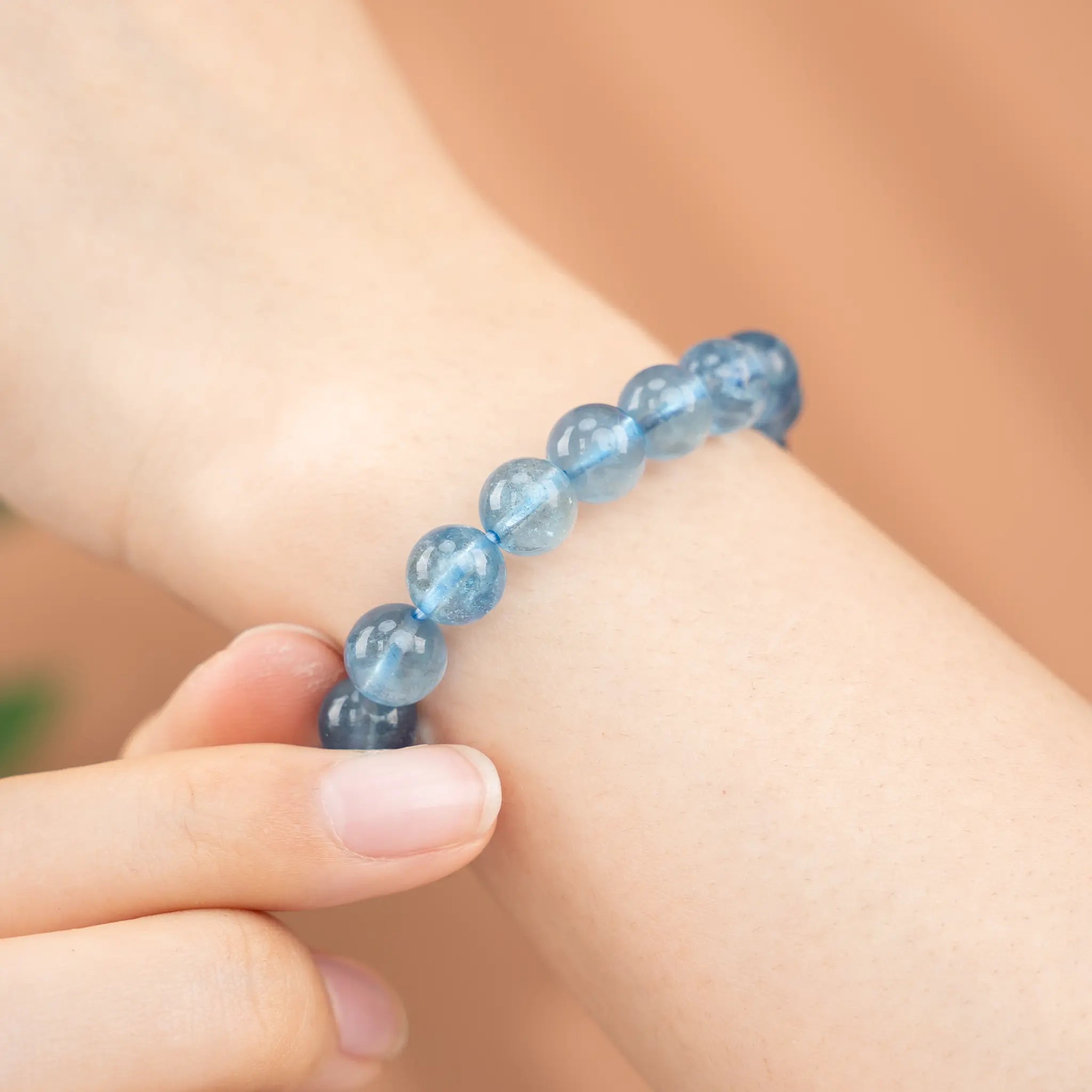 ‌Solid Color Gemstone Beaded Bracelet - Aquamarine