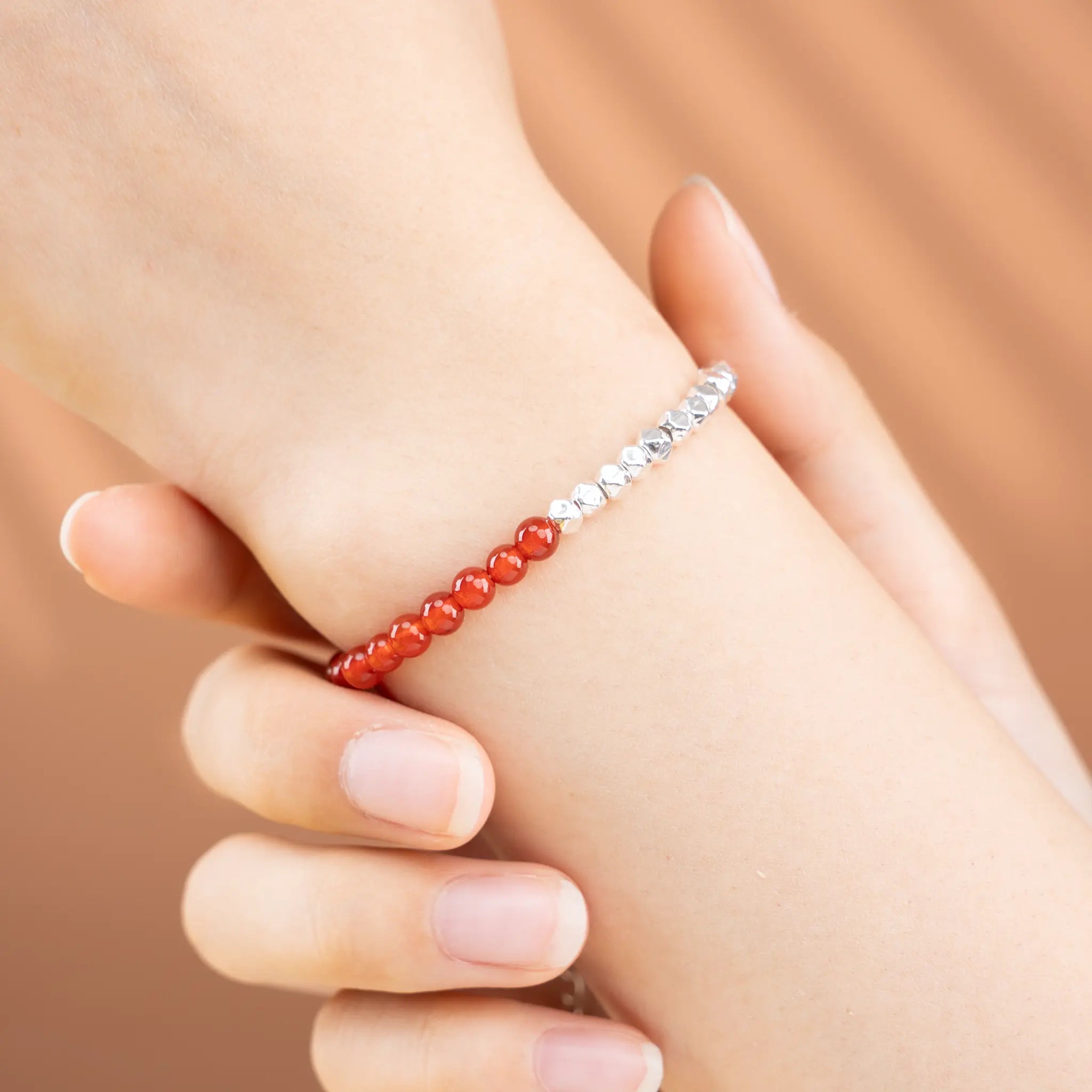 Dual Essence Gemstone Beaded Bracelet - Red Agate & Silver