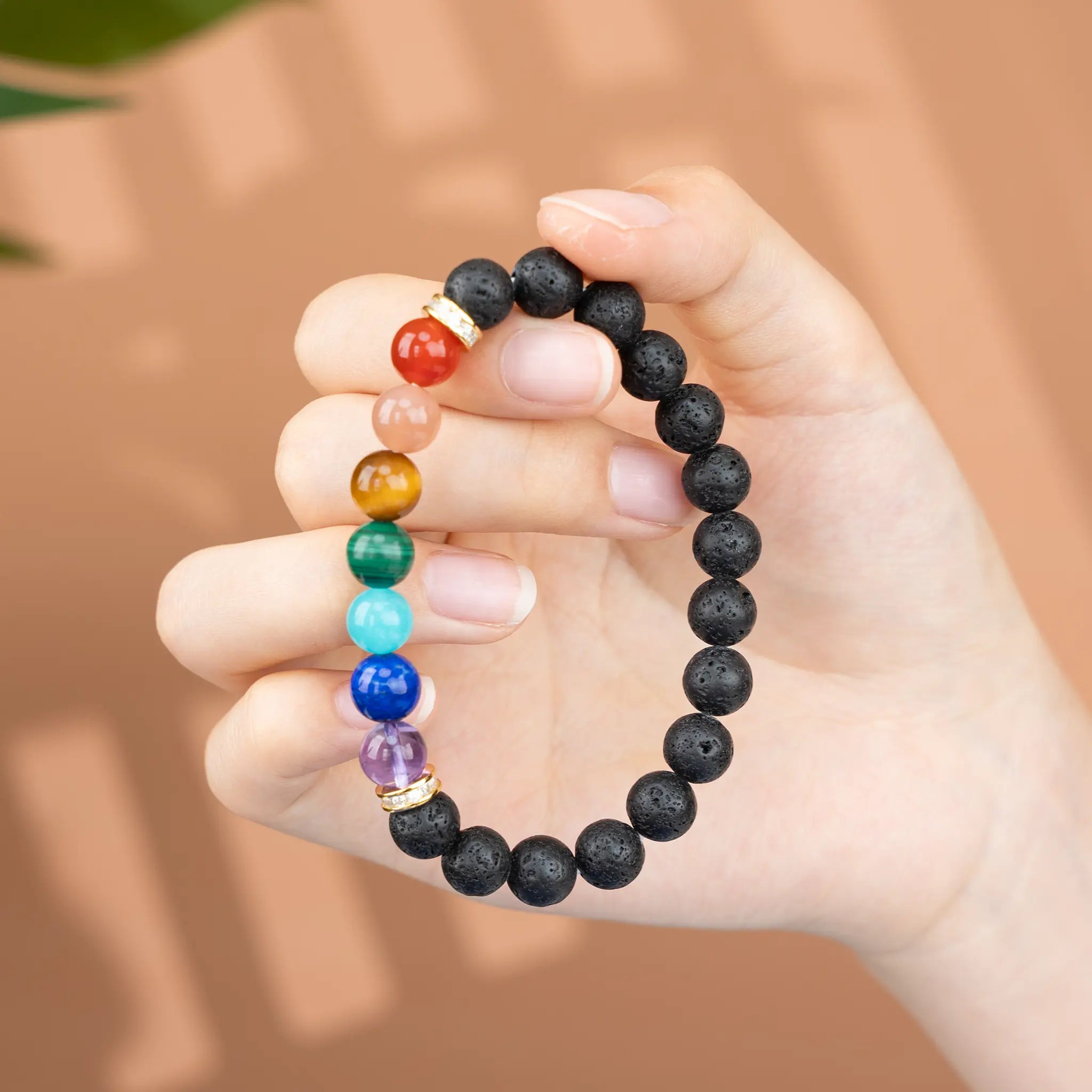 Chakra Gemstone Beaded Bracelet - 7 Chakra & Lava Rock