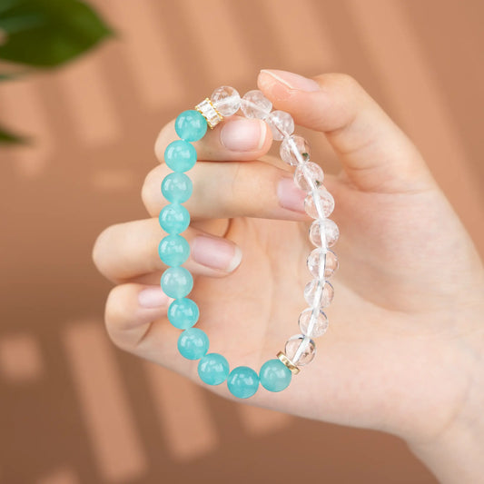 Double Protection Gemstone Beaded Bracelet - Amazonite & Azeztulite