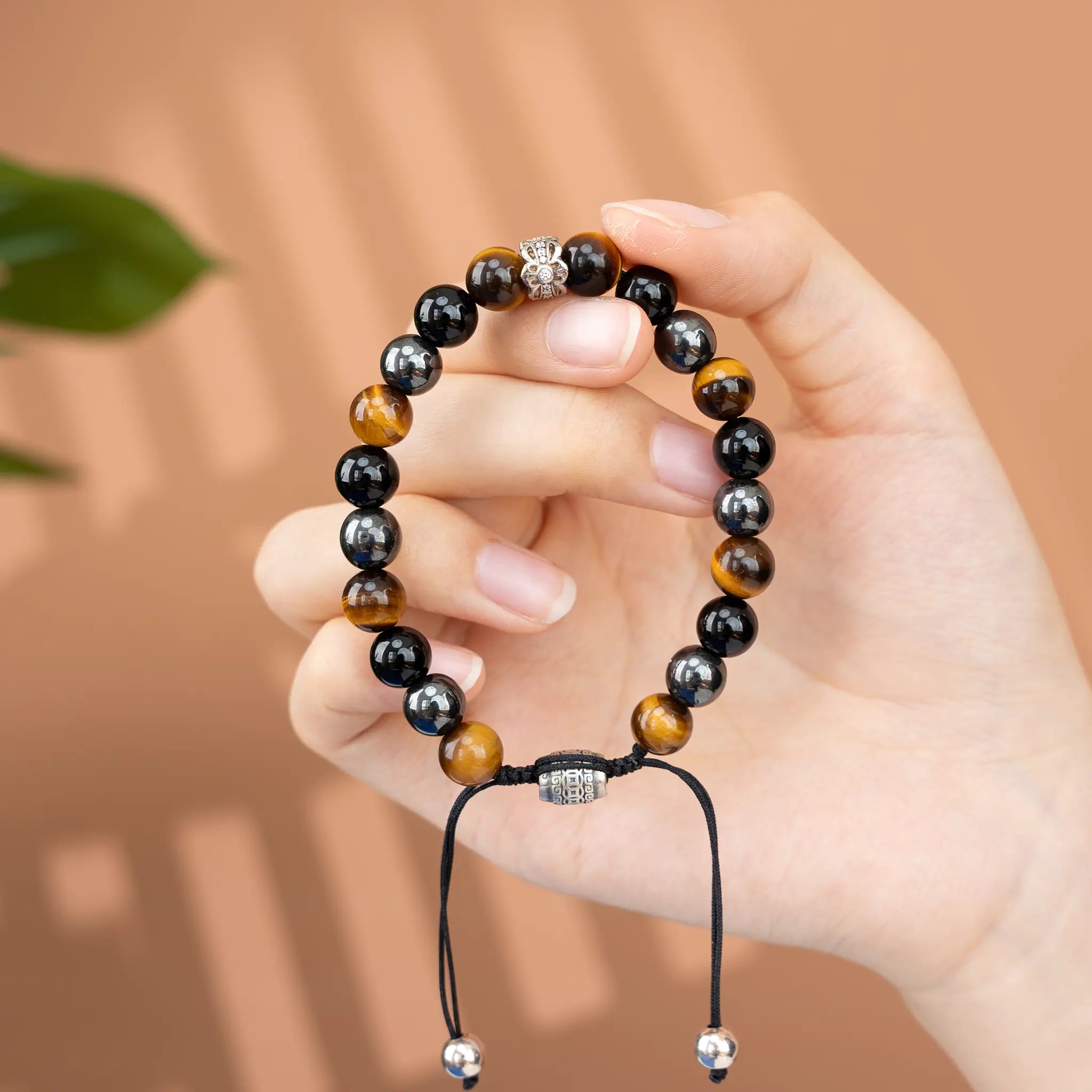 Triple Protection Gemstone Beaded Bracelet - Tiger's Eye & Hematite & Black Agate