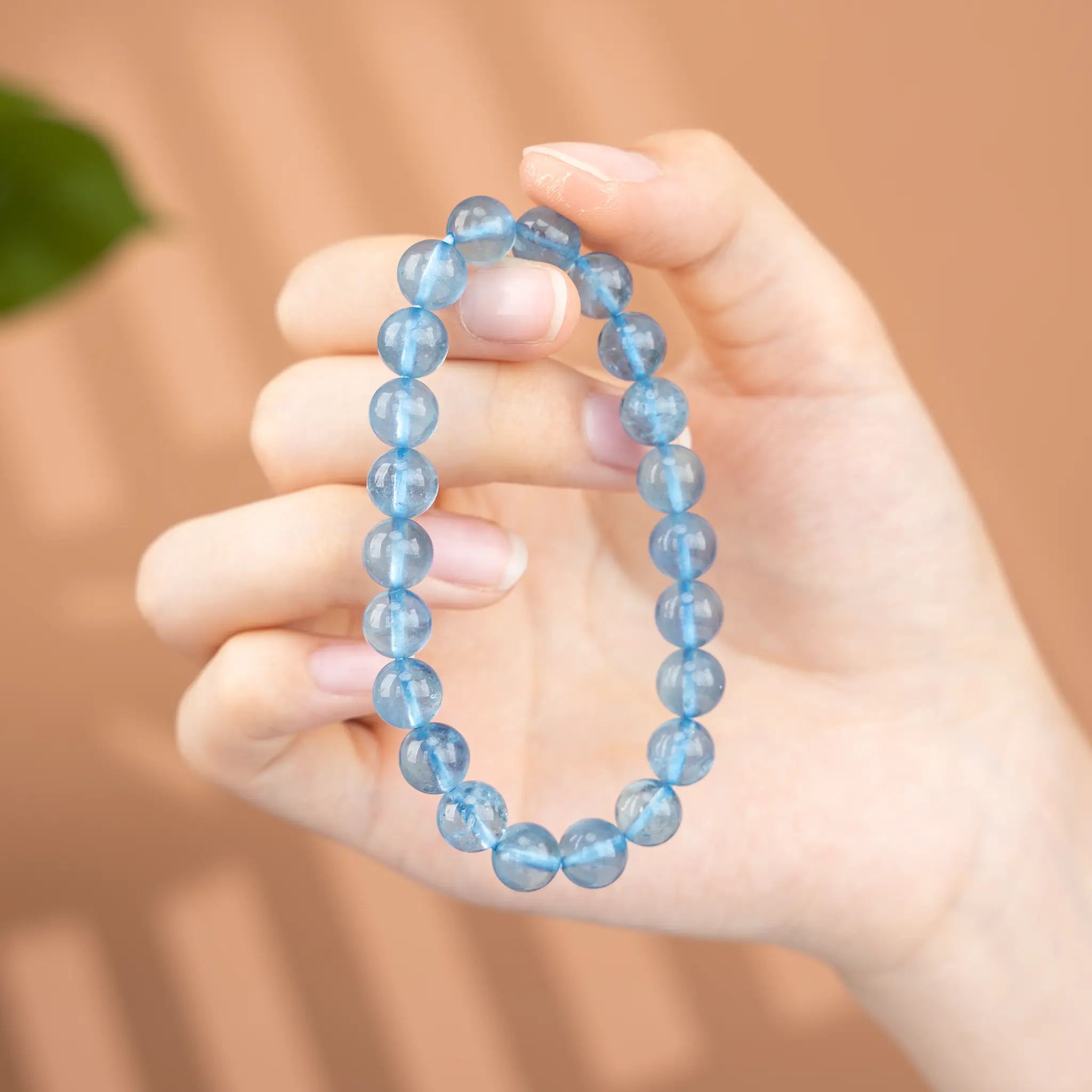 ‌Solid Color Gemstone Beaded Bracelet - Aquamarine