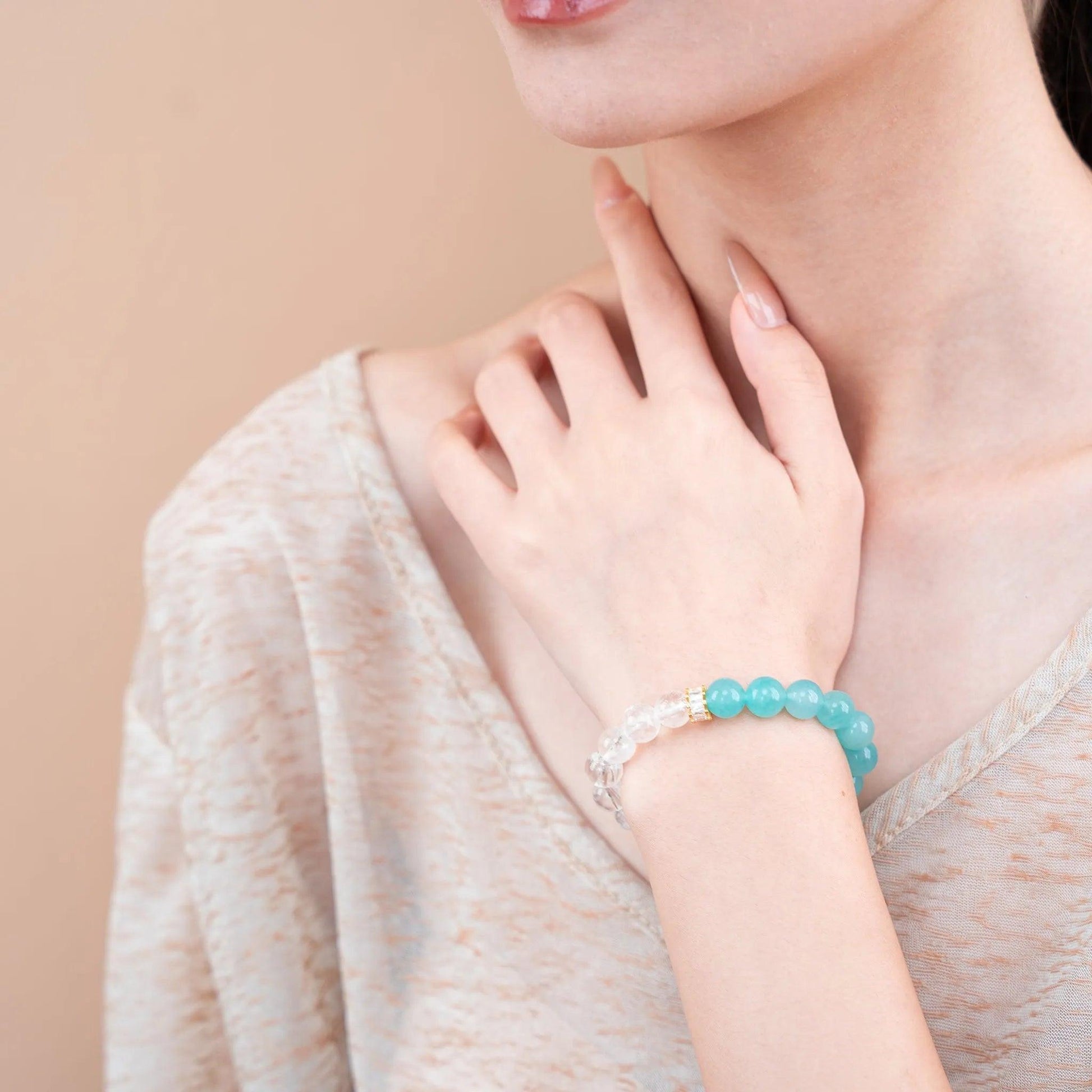 Double Protection Gemstone Beaded Bracelet - Amazonite & Azeztulite - SENLLY