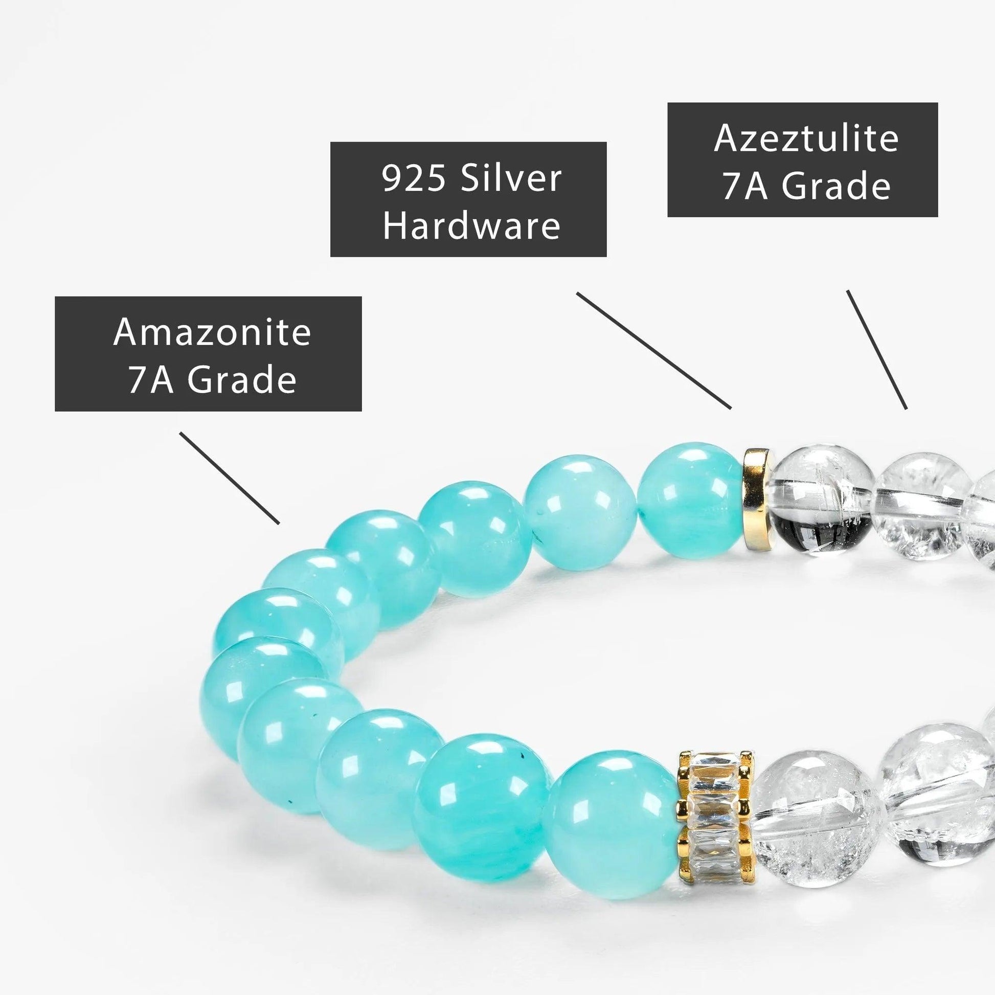 Double Protection Gemstone Beaded Bracelet - Amazonite & Azeztulite - SENLLY