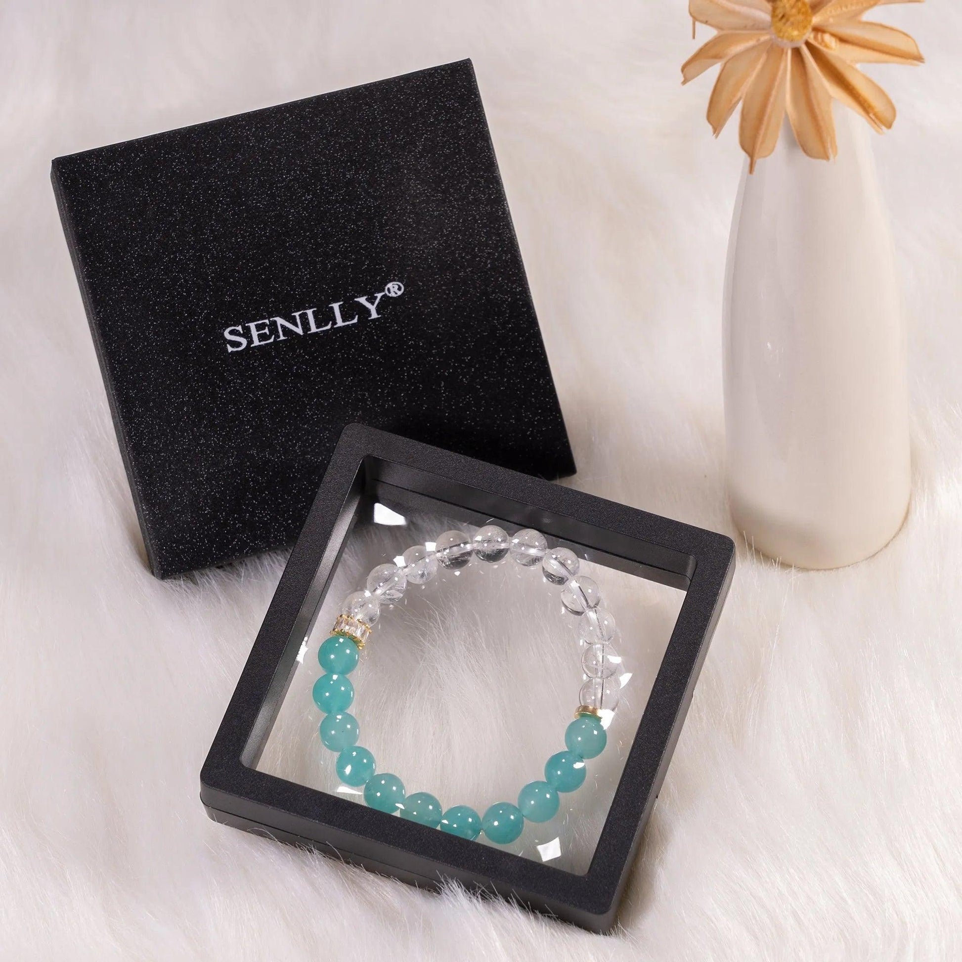 Double Protection Gemstone Beaded Bracelet - Amazonite & Azeztulite - SENLLY