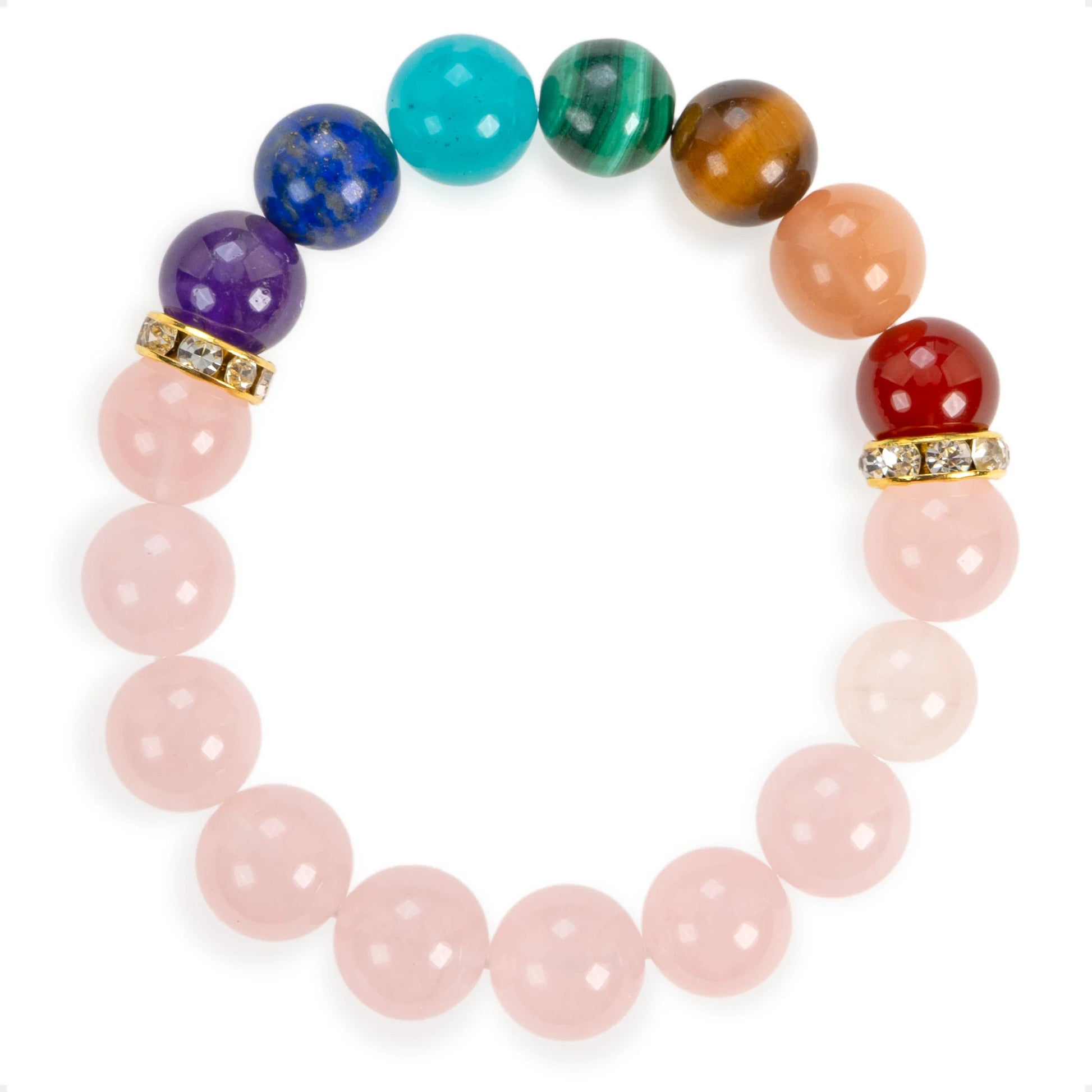 SENLLY 7 Chakra Beaded Stretch Bracelet with Rose Quartz, Handmade Natural Stone Jewelry for Balance & Protection