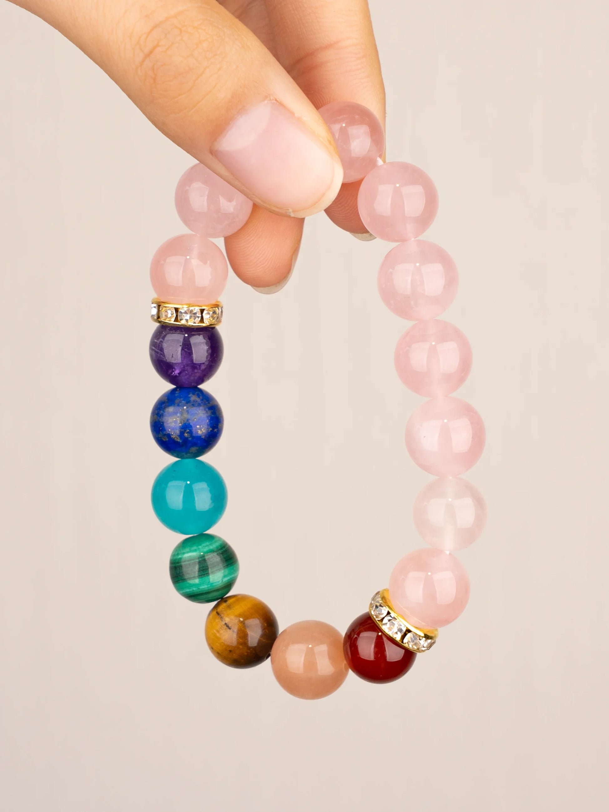 SENLLY 7 Chakra Beaded Stretch Bracelet with Rose Quartz, Handmade Natural Stone Jewelry for Balance & Protection