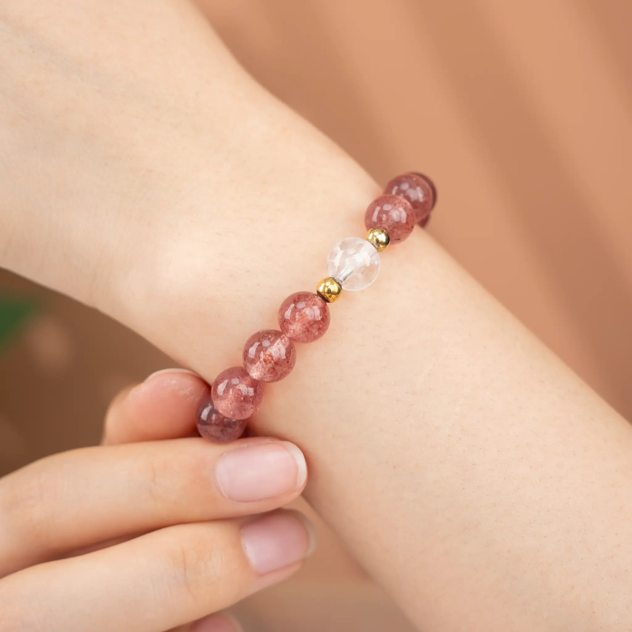 Element Fusion Gemstone Beaded Bracelet - Strawberry Quartz & Azeztulite