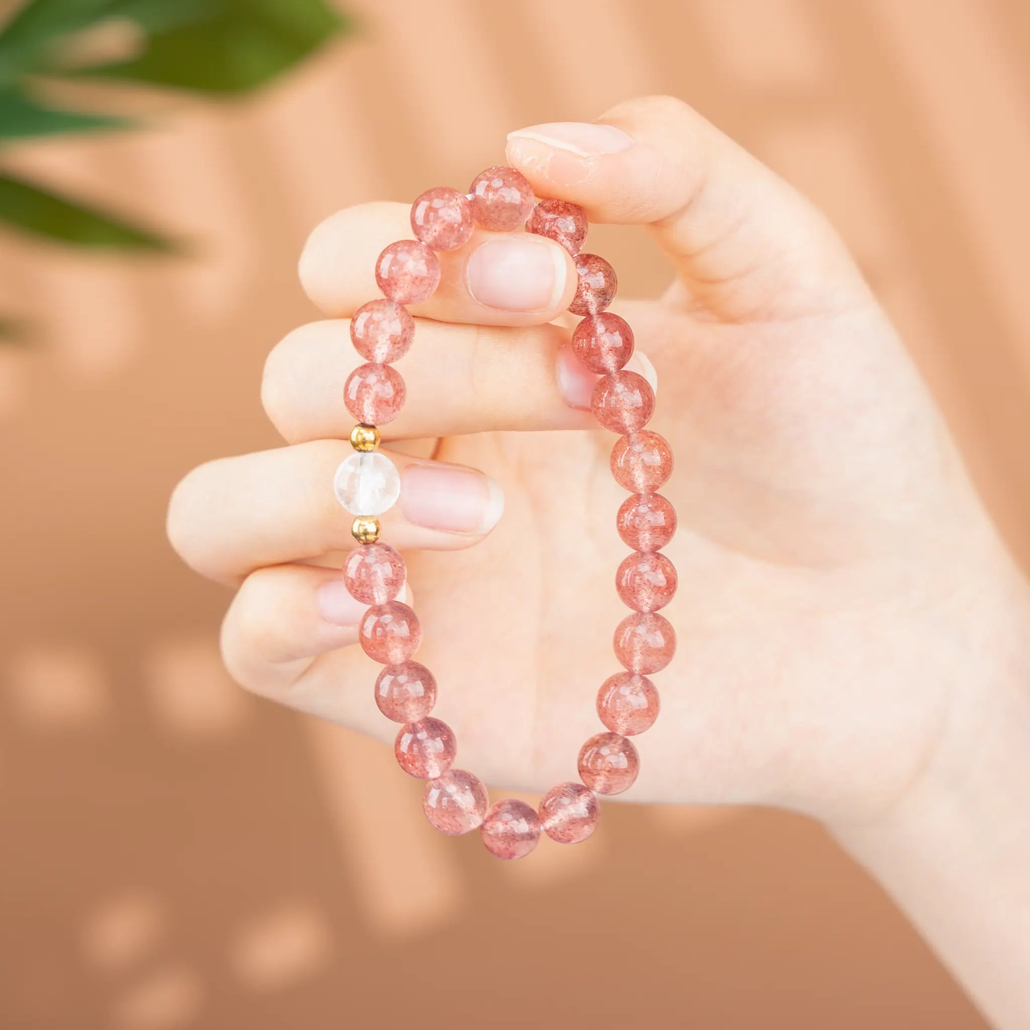Element Fusion Gemstone Beaded Bracelet - Strawberry Quartz & Azeztulite