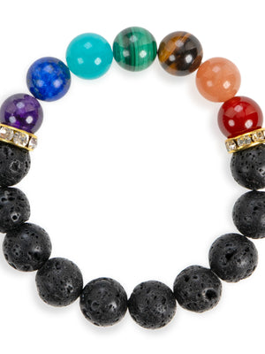 SENLLY 7 Chakra Beaded Stretch Bracelet with Lava Rock, Handmade Natural Stone Jewelry for Balance & Protection