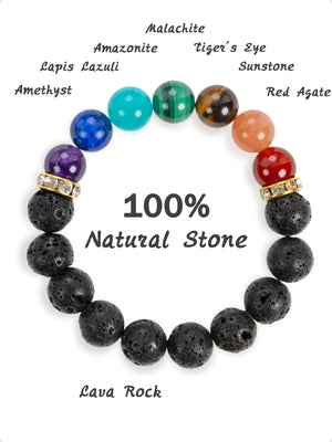 SENLLY 7 Chakra Beaded Stretch Bracelet with Lava Rock, Handmade Natural Stone Jewelry for Balance & Protection